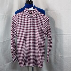 J. Crew Women's Burgundy and White Checkered Long Sleeve Top